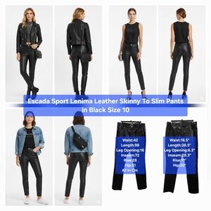 Escada Sport Lenima Leather Skinny To Slim Fit Pants Size US 10